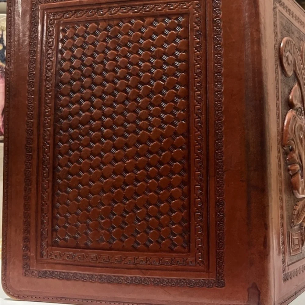 Vintage Tooled‎ Leather Portfolio with Mayan/Aztec Motifs